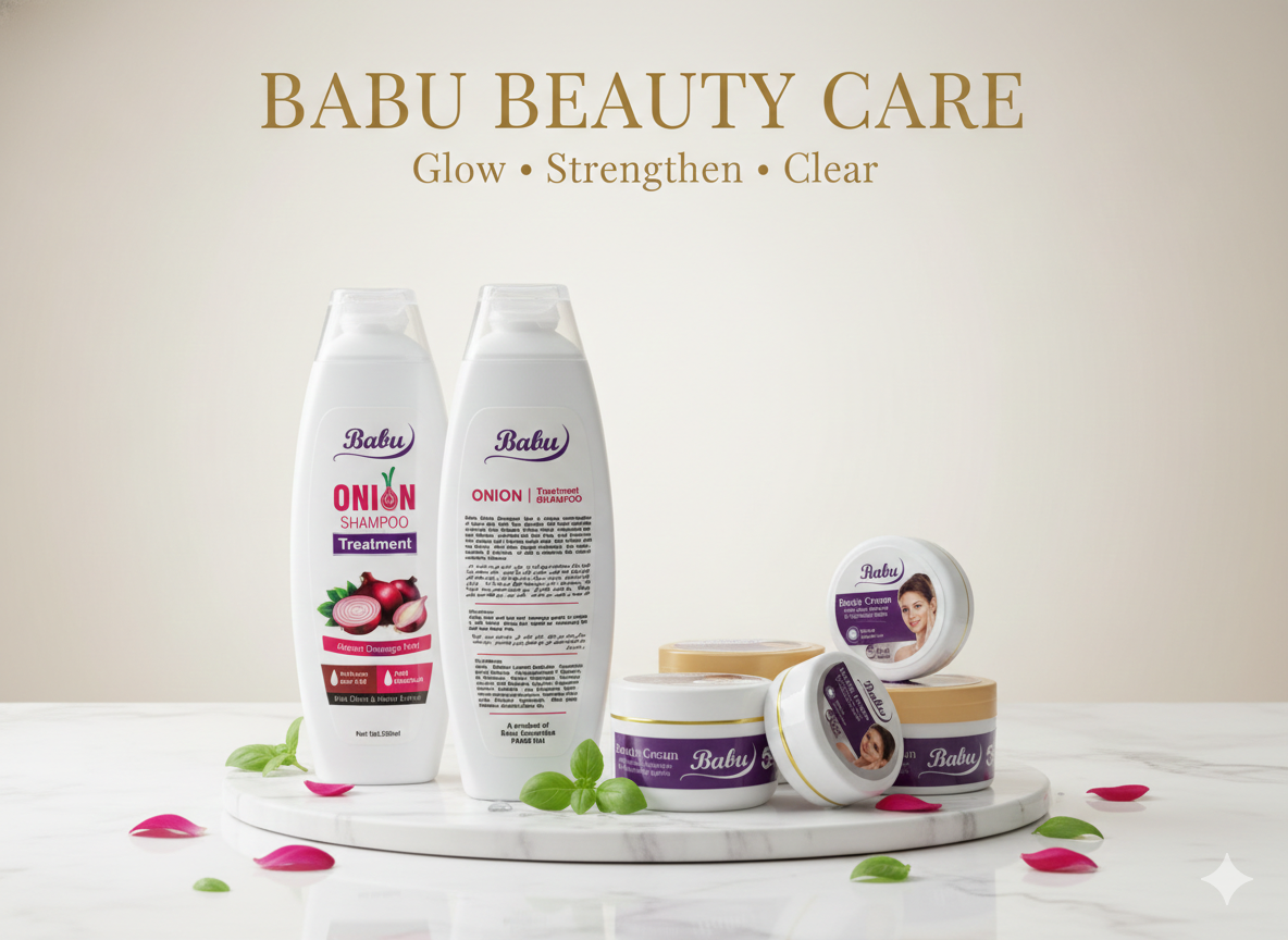 BABU Beauty Care Bundle for Hair & Skin – Onion Shampoo, Whitening Cream & Anti-Acne Cream