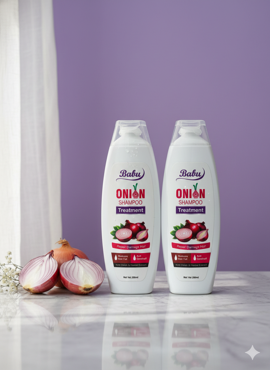 BABU Beauty Care Bundle for Hair & Skin – Onion Shampoo, Whitening Cream & Anti-Acne Cream