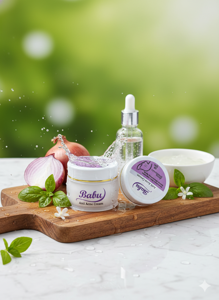 BABU Beauty Care Bundle for Hair & Skin – Onion Shampoo, Whitening Cream & Anti-Acne Cream