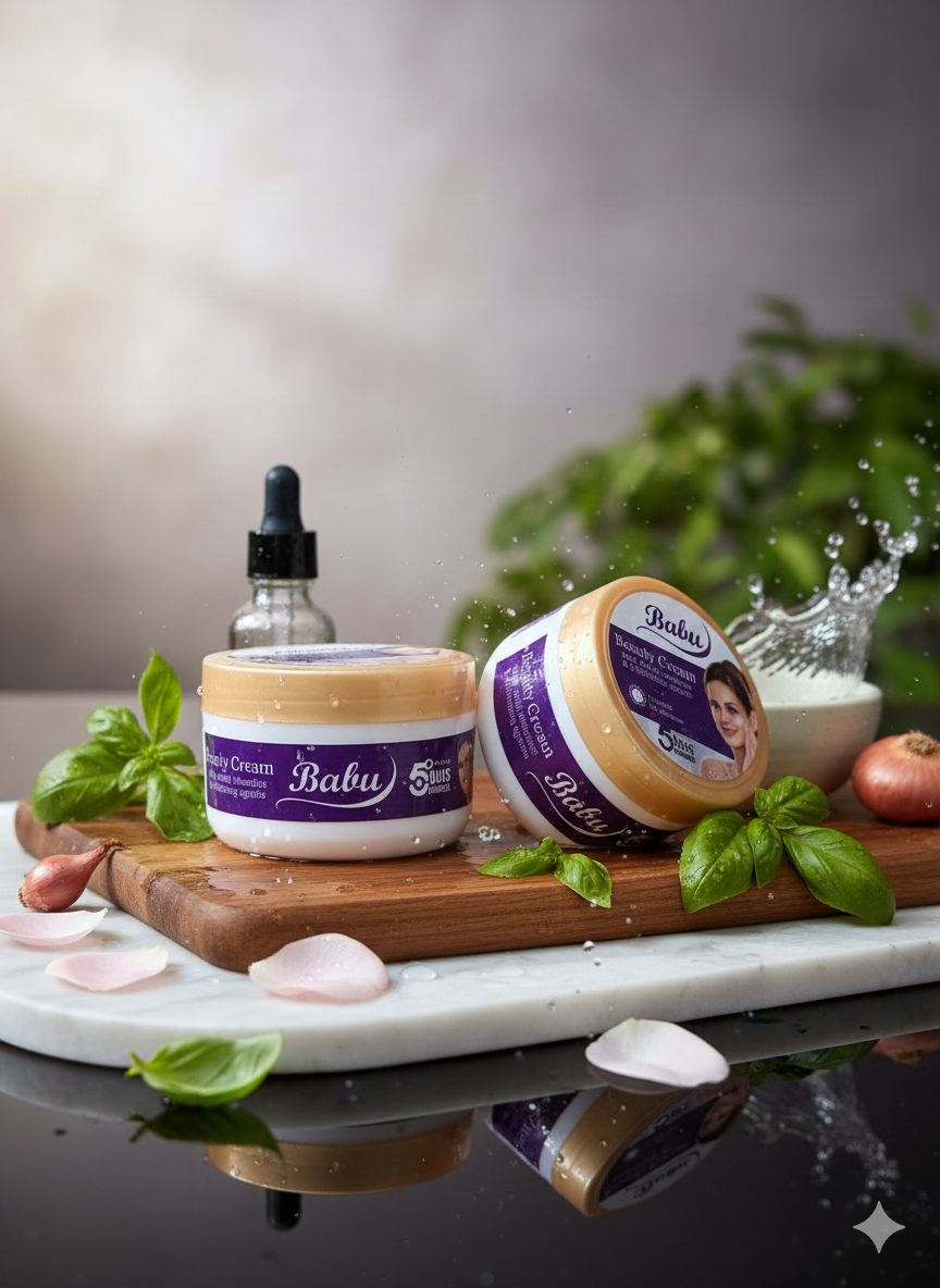 BABU Beauty Care Bundle for Hair & Skin – Onion Shampoo, Whitening Cream & Anti-Acne Cream